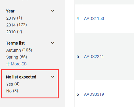 New No list expected facet.